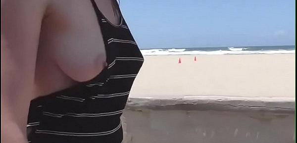  Exhibitionist Girl Shows Boobs And Pussy At The Beach